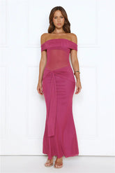 Nightfall Glitter Off Shoulder Maxi Dress Plum