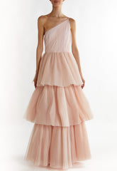 True Decadence Peach Liana Asymmetric Tiered Maxi Dress