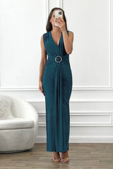 Honor Gold Green Amor Plunge Front Maxi Dress