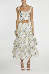 true Decadence Maisie Co-ord Pale-Blue Flower Organza Wrap Bust Crop-Top