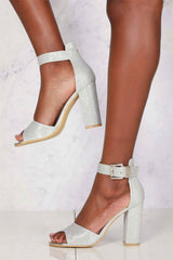 Jessy Anklestrap Blockheel Sandal in Silver