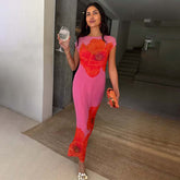 Pink Poppy Sleeveless Mesh Dress