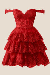 Green Lace Appliques Ruffle A-line Dress