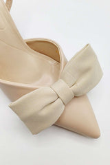 Jaycee Bow Detail Slingback Court Shoes in Beige