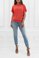 Honor Gold Finley Orange Batwing Top With Slashed Neckline