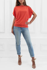 Honor Gold Finley Orange Batwing Top With Slashed Neckline