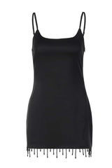 Black Straps Tight Short Dress with Tassel