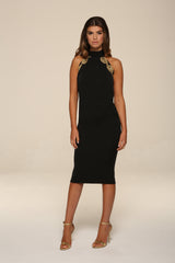 Honor Gold BlackSasha Backless Midi Dress With Gold Leaf Trim