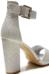 Jessy Anklestrap Blockheel Sandal in Silver